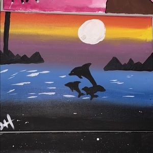 Dolphin with sunset painting